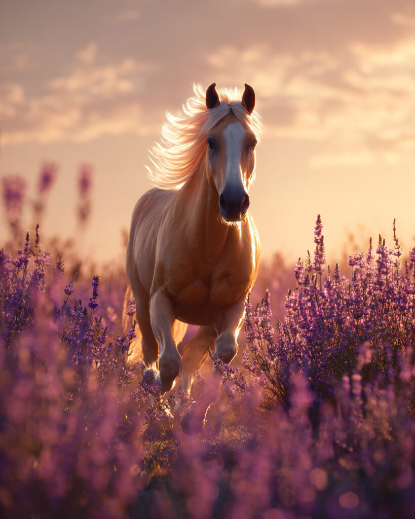 vecteezy stunning golden horse galloping through vibrant lavender 69454736